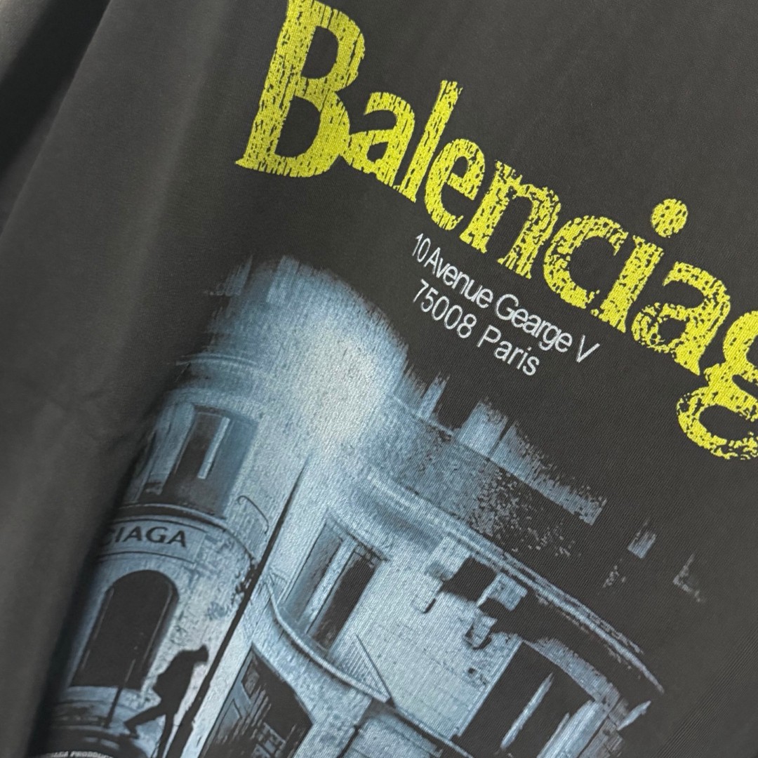 Balenciaga 巴黎世家 古尔奈店直喷印花圆领短袖 T恤 圆领 夏季 黑色 A0 764235TUVO61041