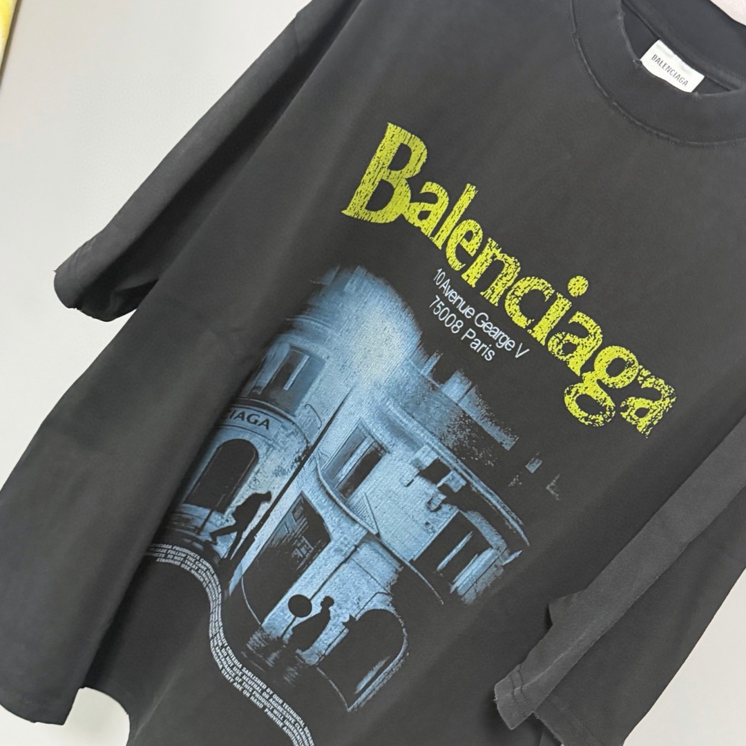 Balenciaga 巴黎世家 古尔奈店直喷印花圆领短袖 T恤 圆领 夏季 黑色 A0 764235TUVO61041