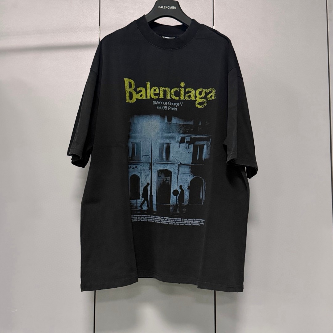 Balenciaga 巴黎世家 古尔奈店直喷印花圆领短袖 T恤 圆领 夏季 黑色 A0 764235TUVO61041