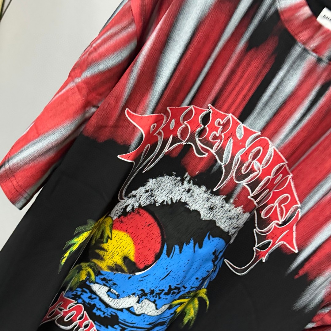 Balenciaga 巴黎世家 渐变扎染海带热浪圆领短袖 上衣 T恤 夏季 黄色 红色 A0 764235TUVP49000