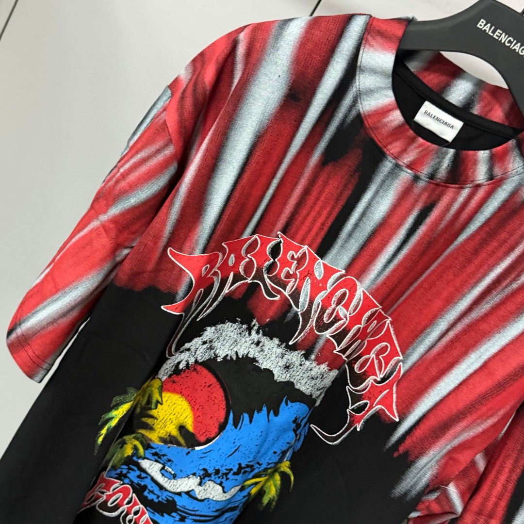 Balenciaga 巴黎世家 渐变扎染海带热浪圆领短袖 上衣 T恤 夏季 黄色 红色 A0 764235TUVP49000