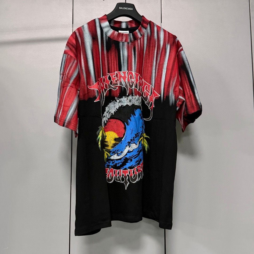 Balenciaga 巴黎世家 渐变扎染海带热浪圆领短袖 上衣 T恤 夏季 黄色 红色 A0 764235TUVP49000