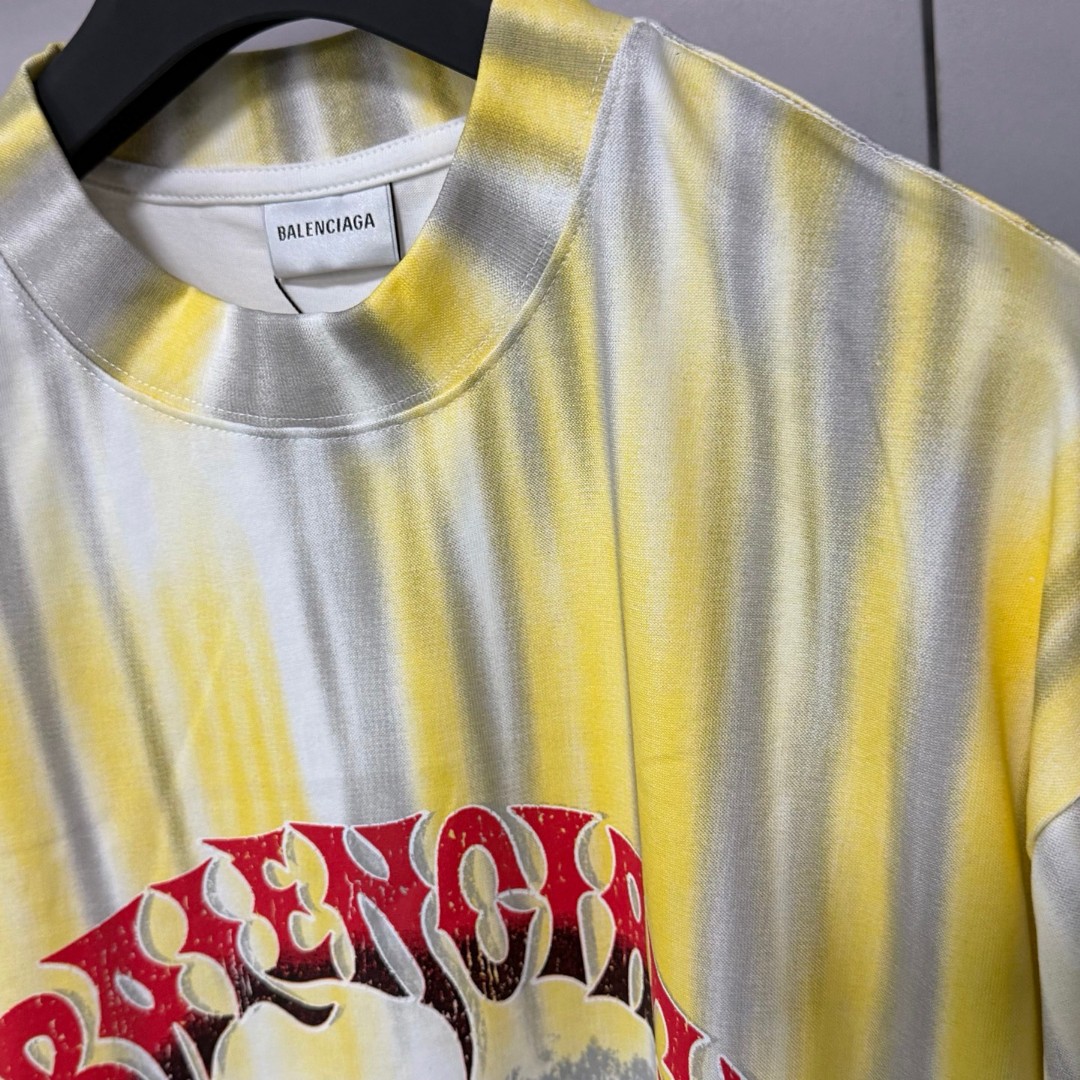 Balenciaga 巴黎世家 渐变扎染海带热浪圆领短袖 上衣 T恤 夏季 黄色 红色 A0 764235TUVP49000