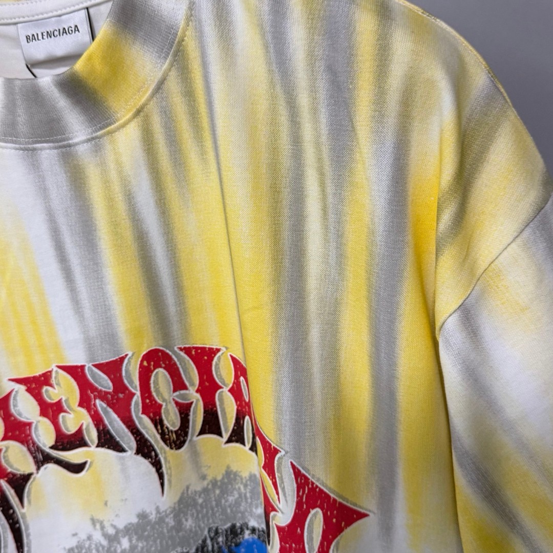 Balenciaga 巴黎世家 渐变扎染海带热浪圆领短袖 上衣 T恤 夏季 黄色 红色 A0 764235TUVP49000