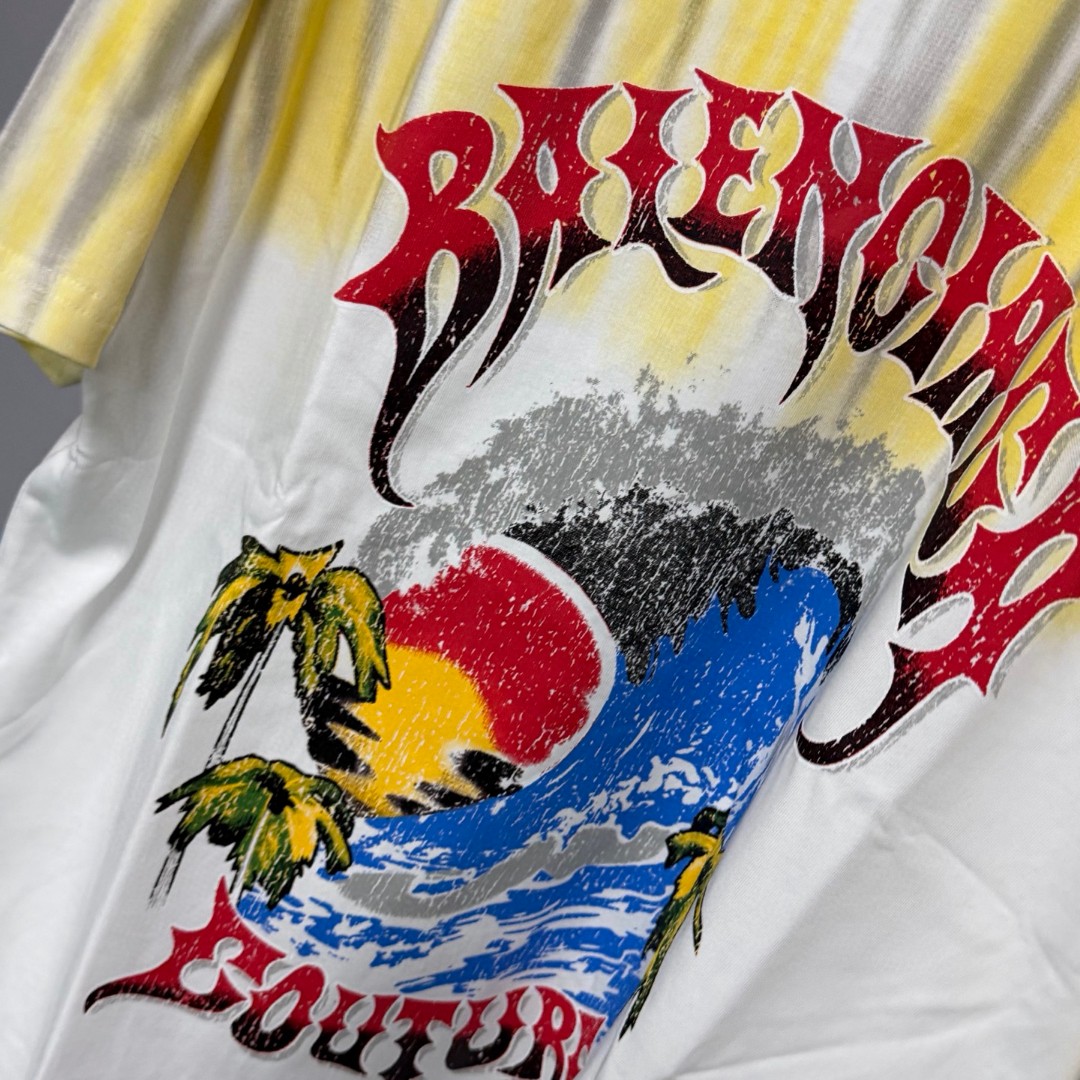 Balenciaga 巴黎世家 渐变扎染海带热浪圆领短袖 上衣 T恤 夏季 黄色 红色 A0 764235TUVP49000