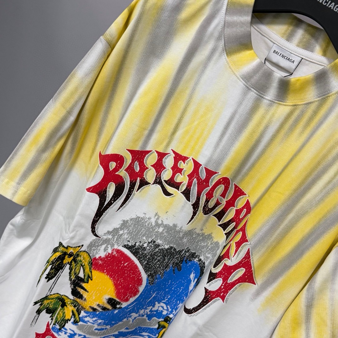 Balenciaga 巴黎世家 渐变扎染海带热浪圆领短袖 上衣 T恤 夏季 黄色 红色 A0 764235TUVP49000