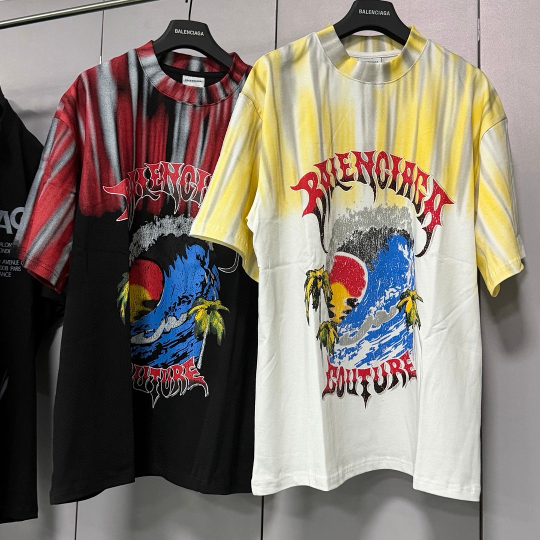 Balenciaga 巴黎世家 渐变扎染海带热浪圆领短袖 上衣 T恤 夏季 黄色 红色 A0 764235TUVP49000