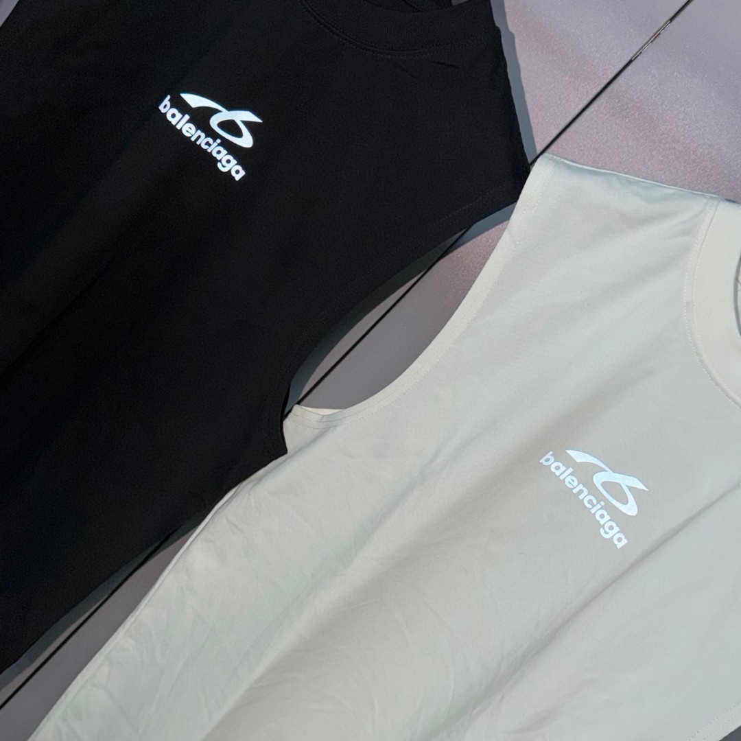 Balenciaga 巴黎世家 3M反光印花无袖上衣 背心 短袖 T恤 夏季 白色 黑色 A0