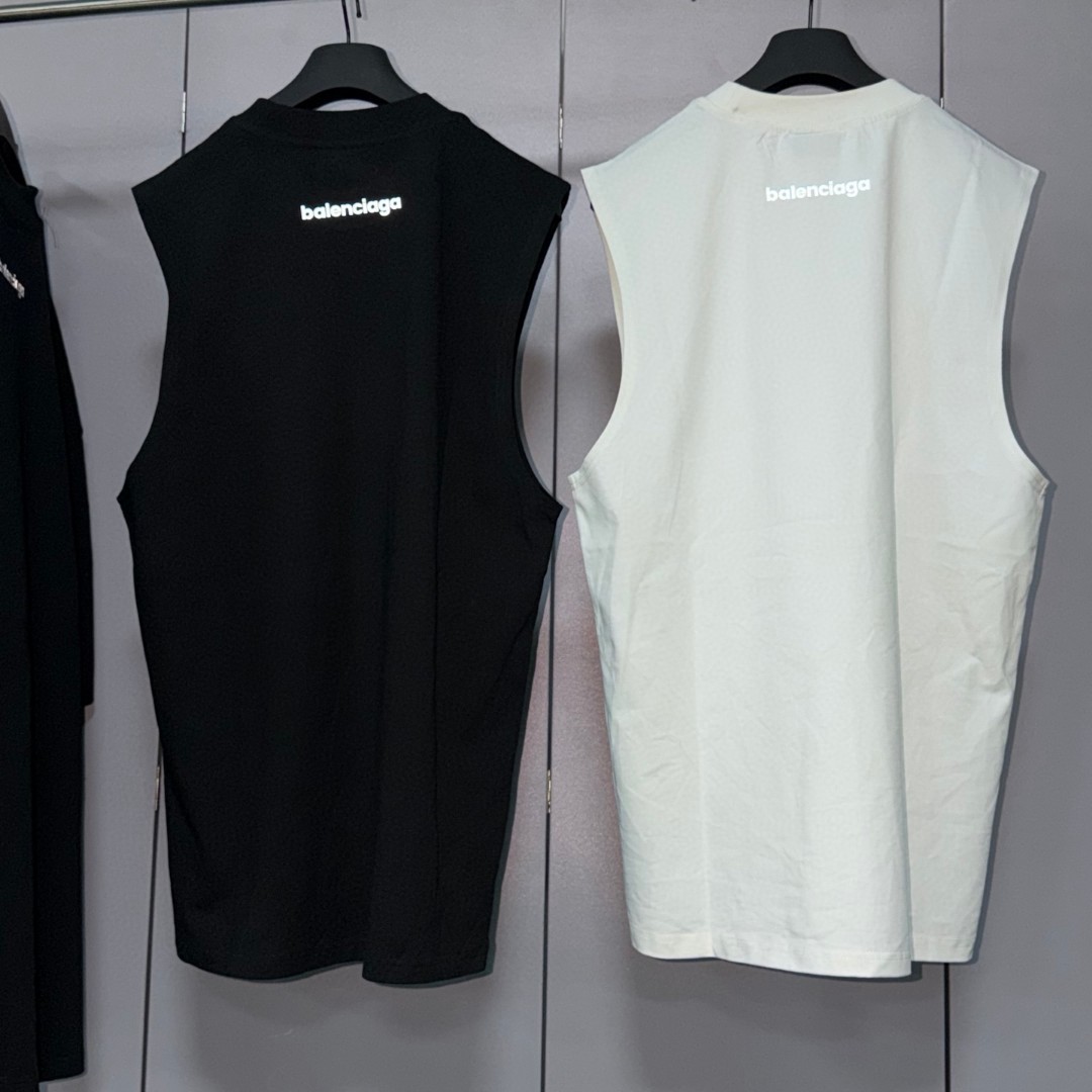 Balenciaga 巴黎世家 3M反光印花无袖上衣 背心 短袖 T恤 夏季 白色 黑色 A0