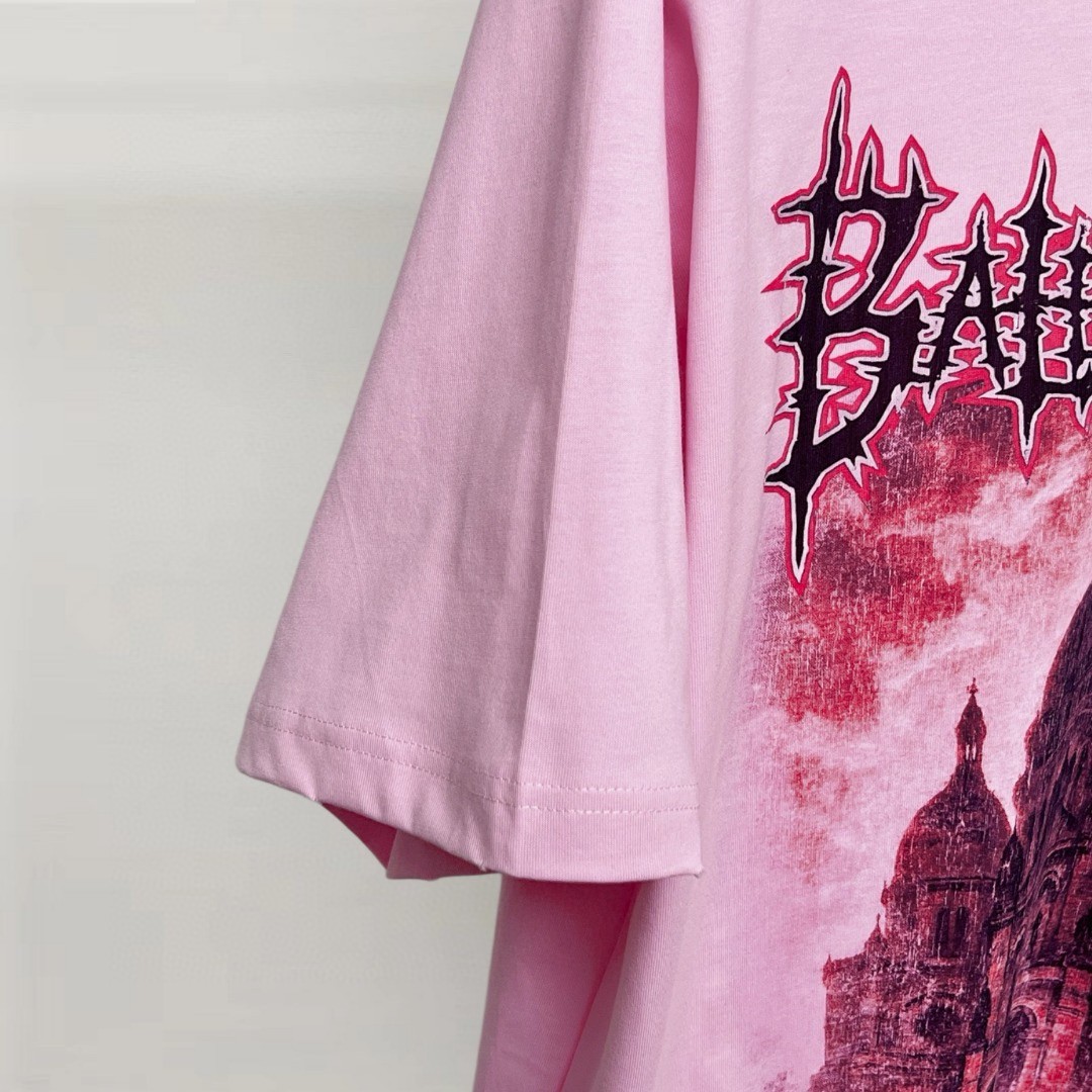 Balenciaga 巴黎世家 教堂城堡印花圆领短袖 T恤 圆领 夏季 粉色 A0 