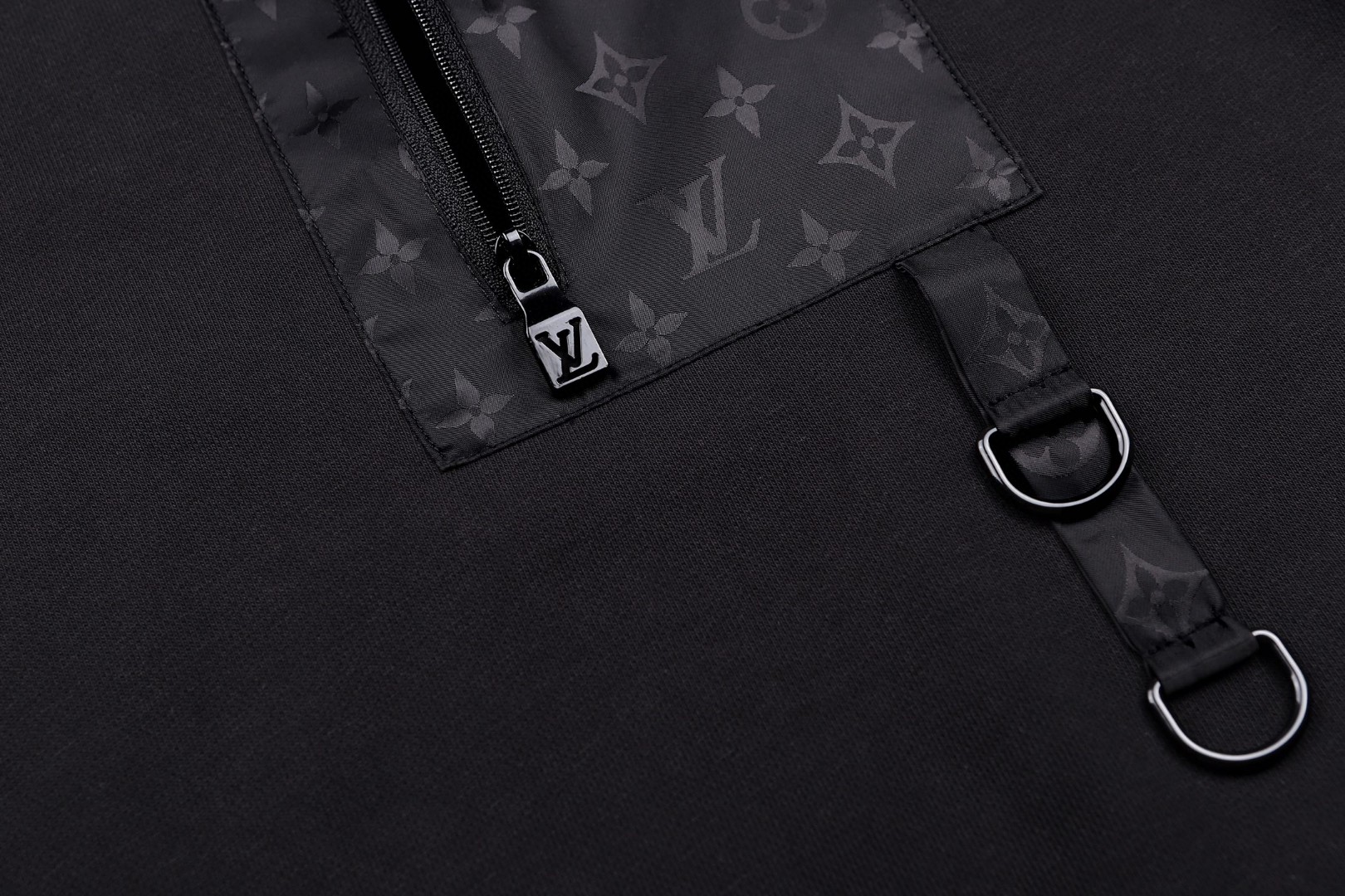 LOUIS VUITTON 路易威登 胸前拉链口袋标识运动卫衣 长袖 外套 黑色 B0 1AJRB3