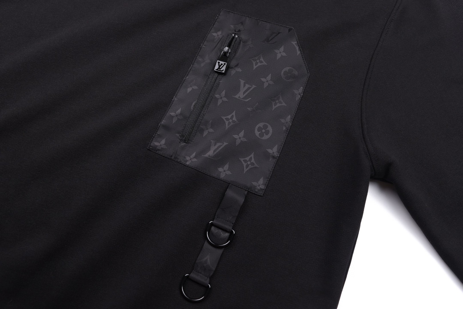 LOUIS VUITTON 路易威登 胸前拉链口袋标识运动卫衣 长袖 外套 黑色 B0 1AJRB3