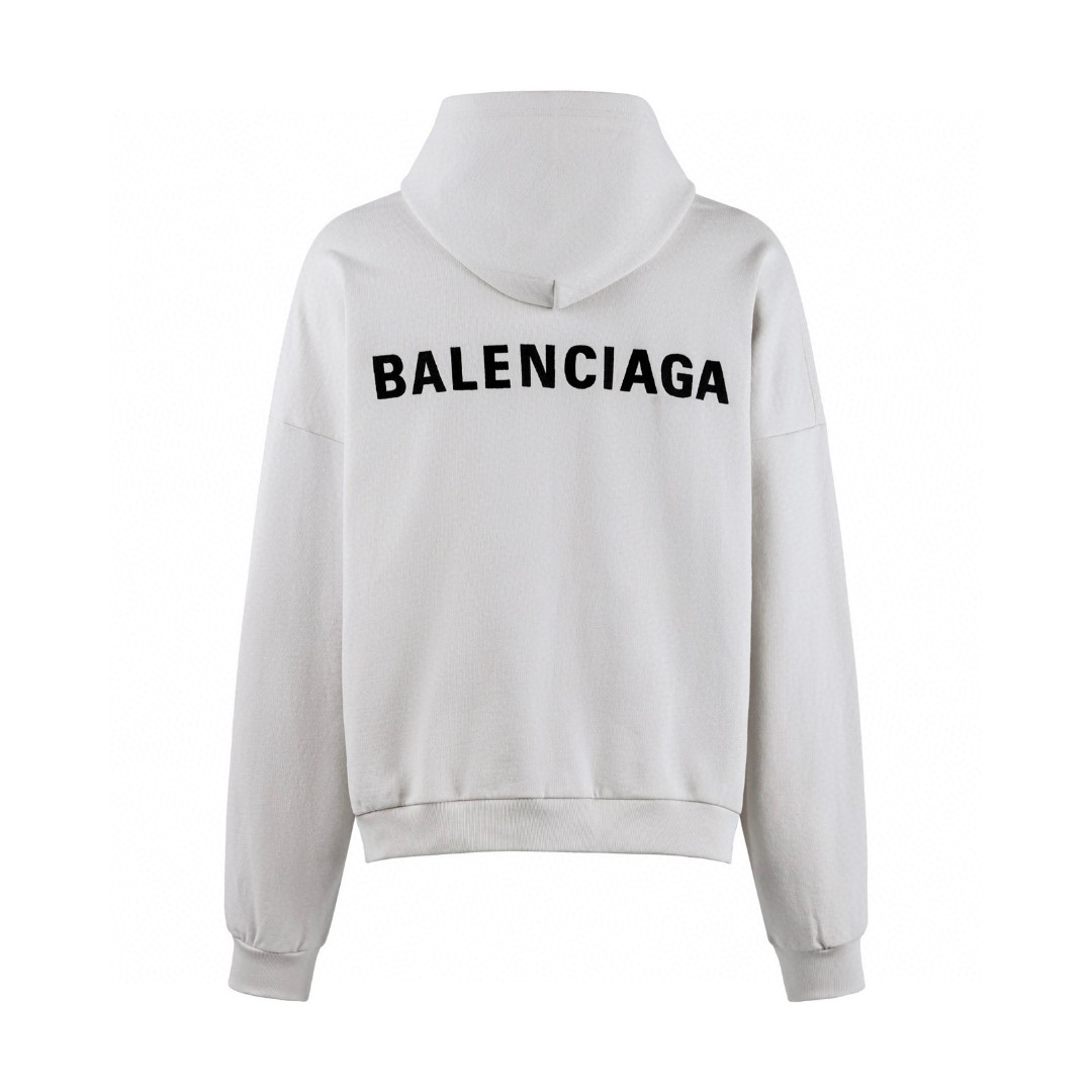Balenciaga 巴黎世家 字母刺绣连帽卫衣 长袖 外套 米白色 黑色 B0 827939TTVJ23307
