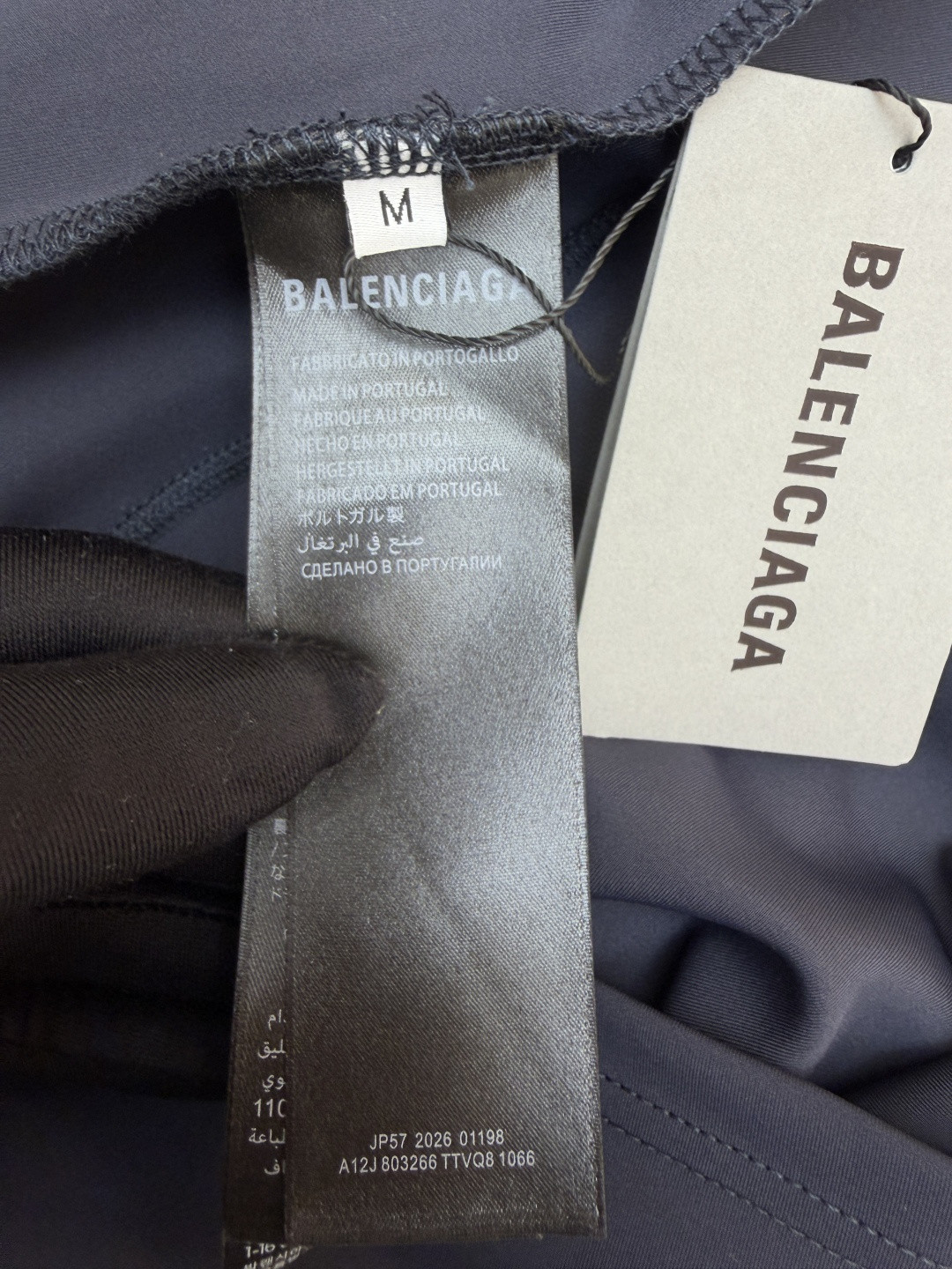 Balenciaga 巴黎世家 假两件拼接袖紧身速干衣 运动衣 长袖 T恤 藏蓝色 A5