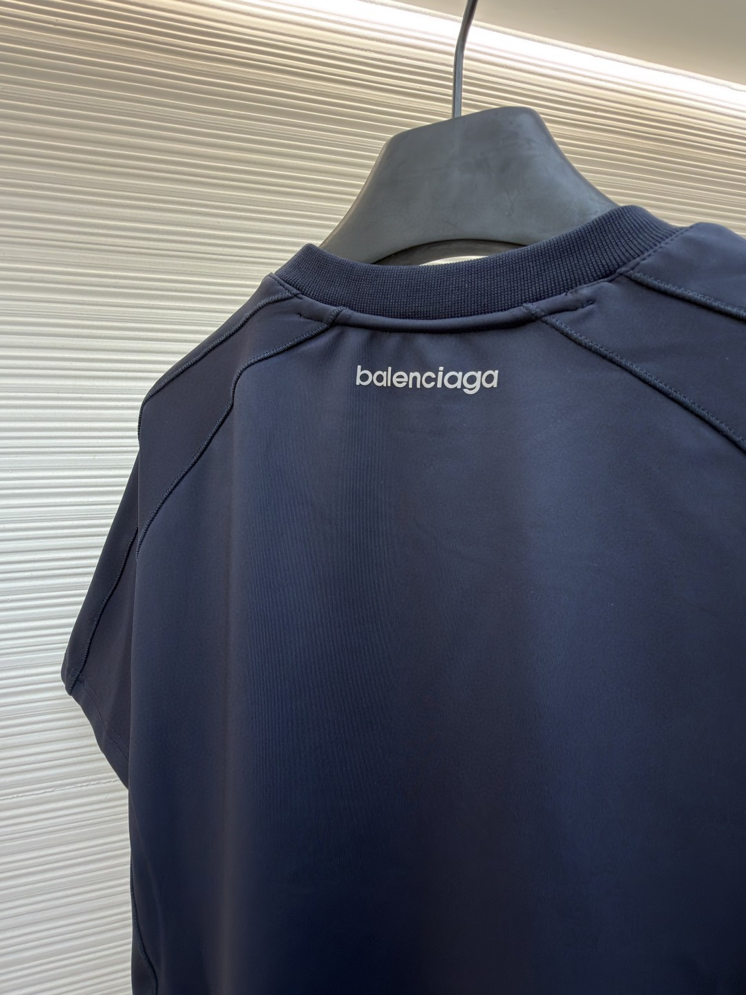 Balenciaga 巴黎世家 假两件拼接袖紧身速干衣 运动衣 长袖 T恤 藏蓝色 A5