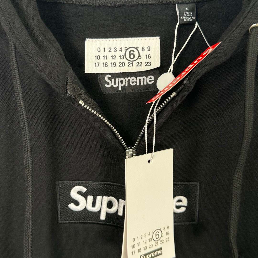 Supreme MM6 Maison Margiela 联名款 Box Logo Zip Up Hooded Sw泼墨刺绣拉链连帽卫衣 帽衫 外套 男女同款 蓝色 白色 黑色 SUP-SS26-100
