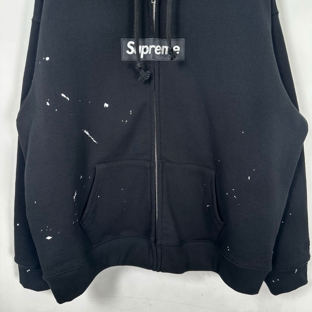 Supreme MM6 Maison Margiela 联名款 Box Logo Zip Up Hooded Sw泼墨刺绣拉链连帽卫衣 帽衫 外套 男女同款 蓝色 白色 黑色 SUP-SS26-100