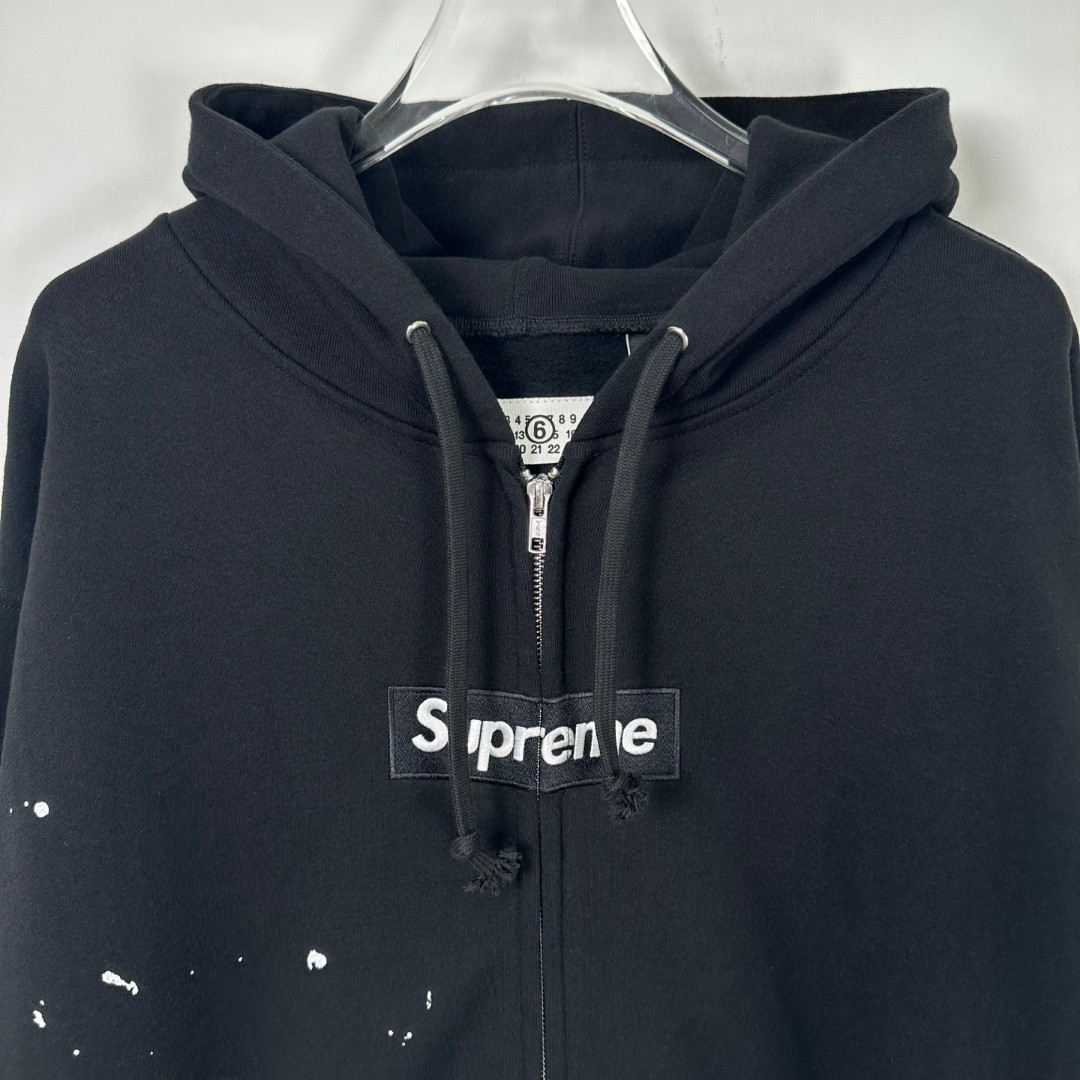 Supreme MM6 Maison Margiela 联名款 Box Logo Zip Up Hooded Sw泼墨刺绣拉链连帽卫衣 帽衫 外套 男女同款 蓝色 白色 黑色 SUP-SS26-100
