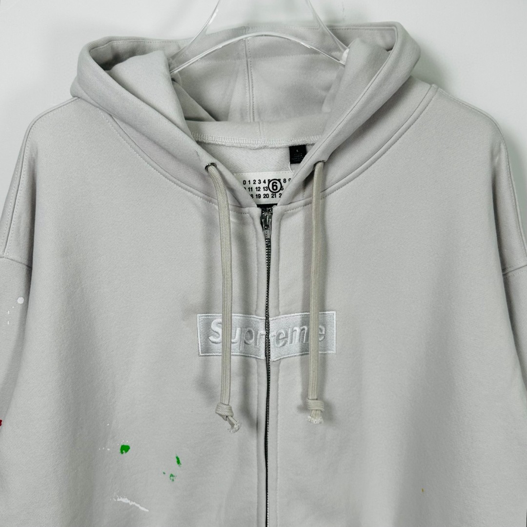 Supreme MM6 Maison Margiela 联名款 Box Logo Zip Up Hooded Sw泼墨刺绣拉链连帽卫衣 帽衫 外套 男女同款 蓝色 白色 黑色 SUP-SS26-100
