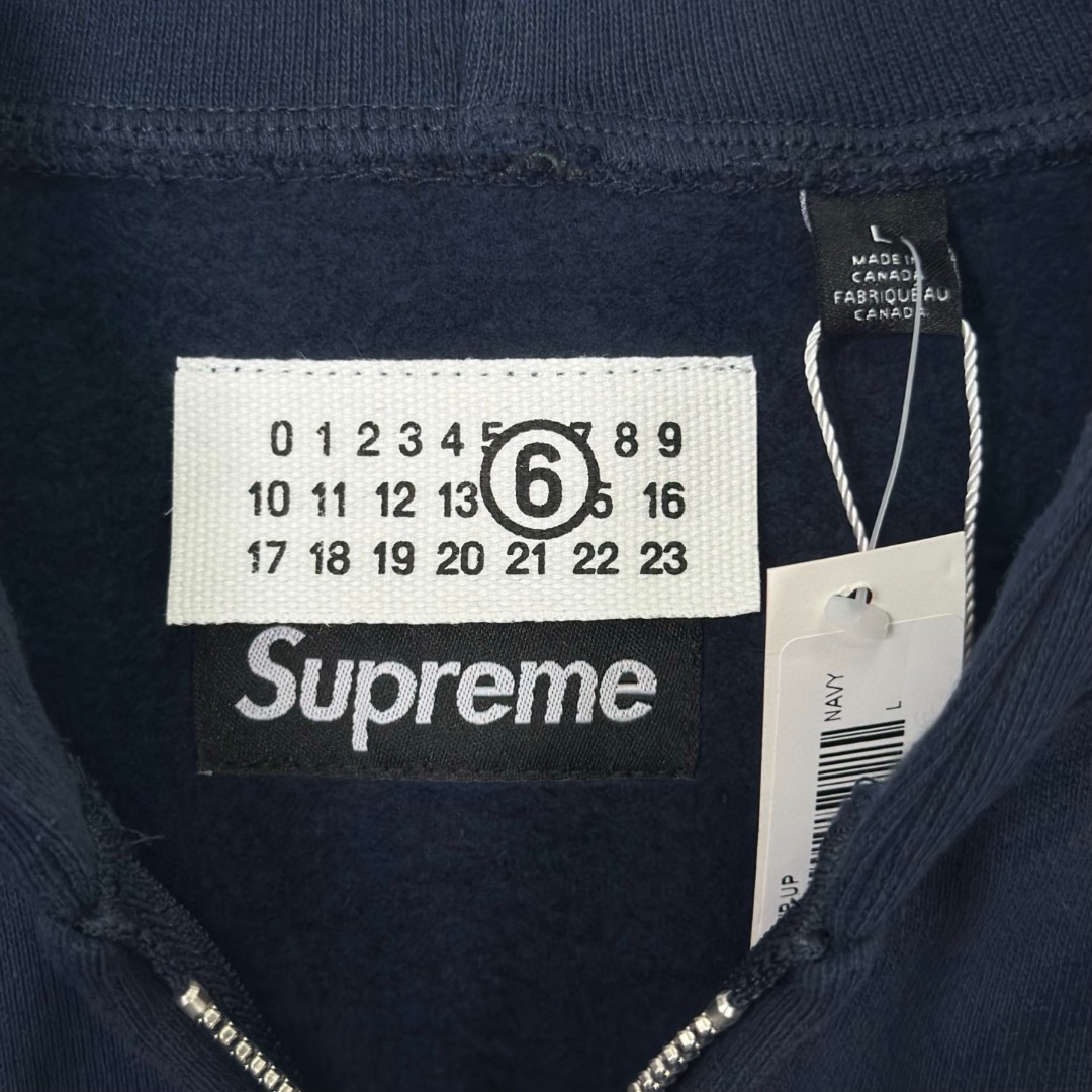 Supreme MM6 Maison Margiela 联名款 Box Logo Zip Up Hooded Sw泼墨刺绣拉链连帽卫衣 帽衫 外套 男女同款 蓝色 白色 黑色 SUP-SS26-100