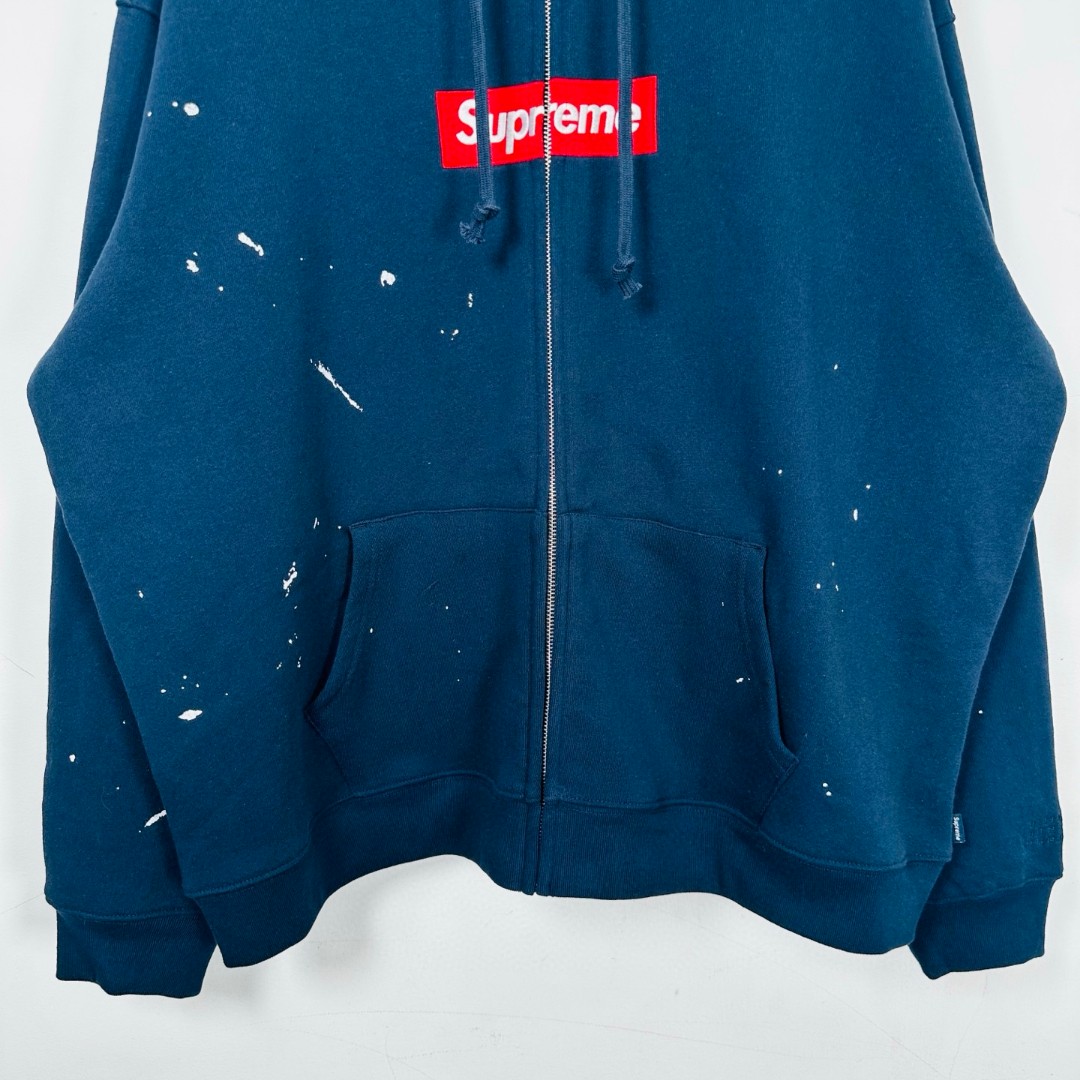 Supreme MM6 Maison Margiela 联名款 Box Logo Zip Up Hooded Sw泼墨刺绣拉链连帽卫衣 帽衫 外套 男女同款 蓝色 白色 黑色 SUP-SS26-100