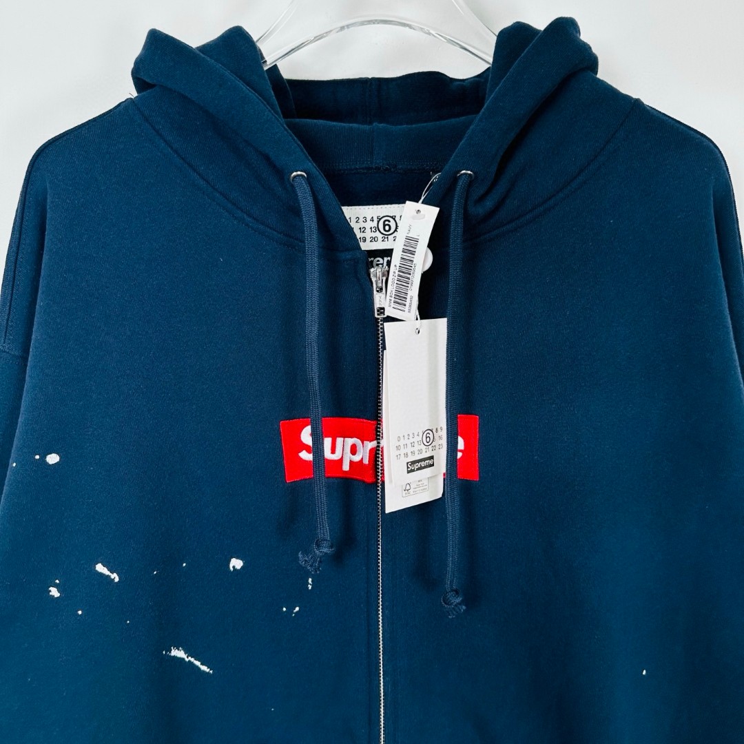 Supreme MM6 Maison Margiela 联名款 Box Logo Zip Up Hooded Sw泼墨刺绣拉链连帽卫衣 帽衫 外套 男女同款 蓝色 白色 黑色 SUP-SS26-100