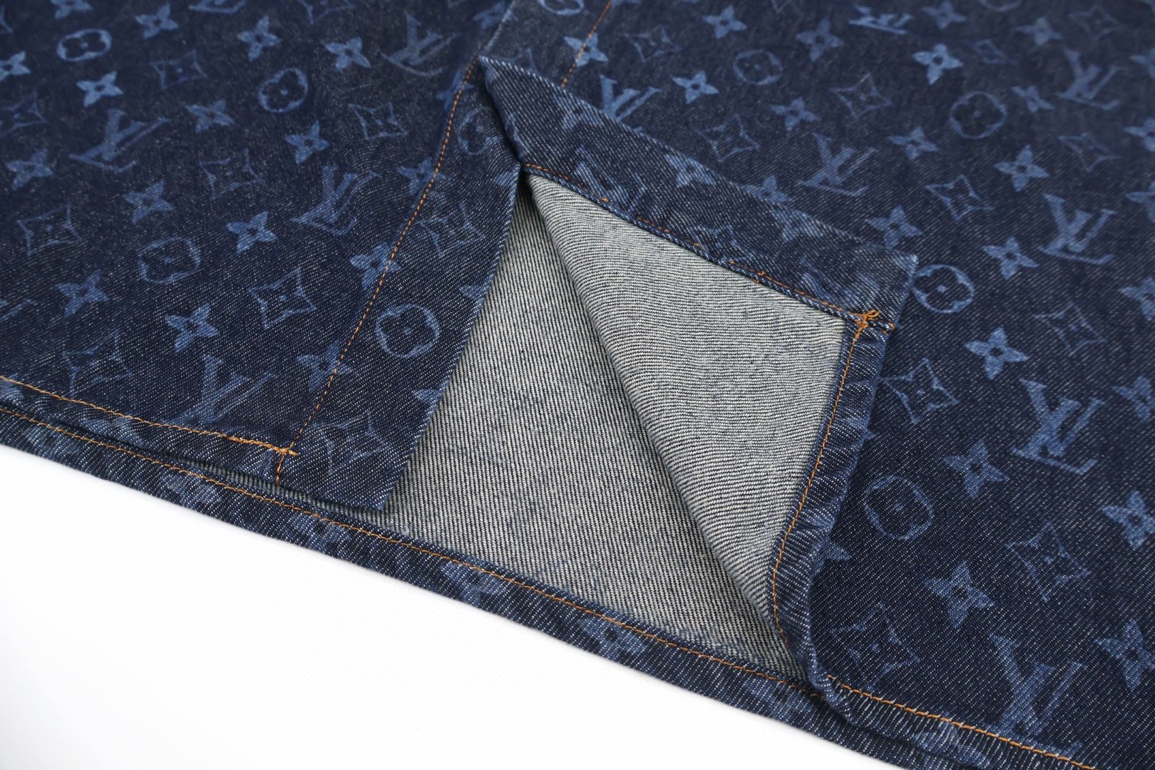 LOUIS VUITTON 路易威登 LV 满印提花牛仔衬衫 短袖 牛仔衣 外套 蓝色 B0 1AK7C7