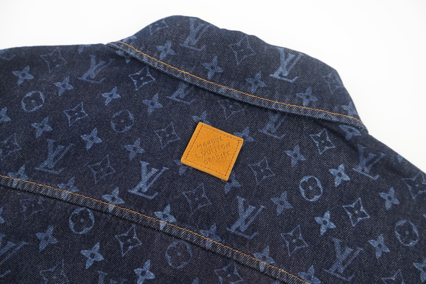 LOUIS VUITTON 路易威登 LV 满印提花牛仔衬衫 短袖 牛仔衣 外套 蓝色 B0 1AK7C7