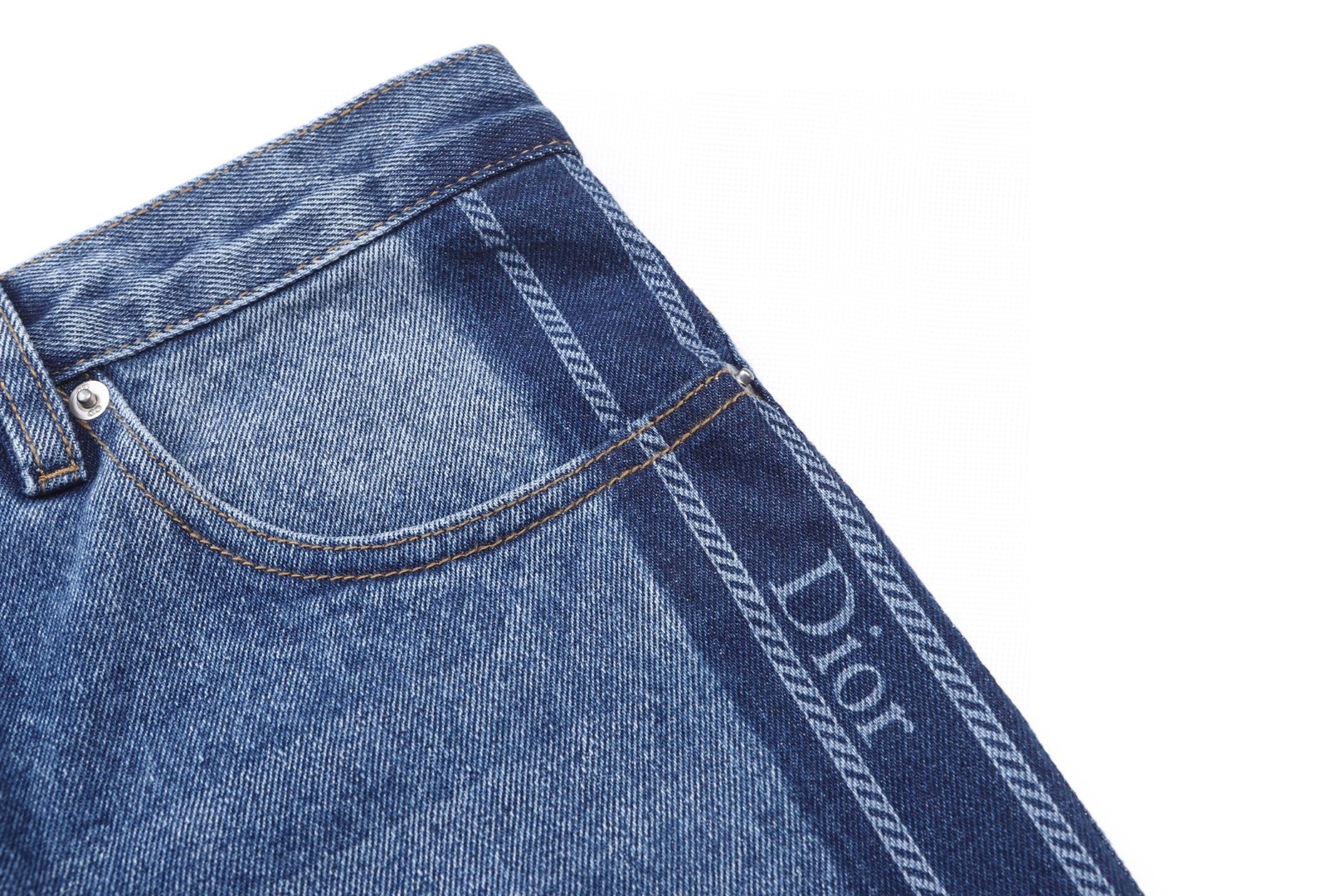 DIOR 迪奥 侧边条纹提花logo皮标牛仔裤 长裤 裤子 蓝色 B5 693D006A3083-C580