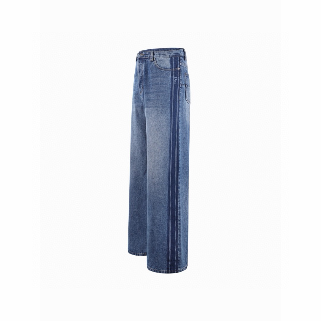 DIOR 迪奥 侧边条纹提花logo皮标牛仔裤 长裤 裤子 蓝色 B5 693D006A3083-C580