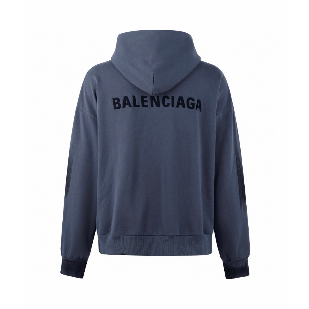 Balenciaga 巴黎世家 刺绣手绘涂鸦拉链连帽卫衣 外套 长袖 蓝色 B0 803264TTVG13364