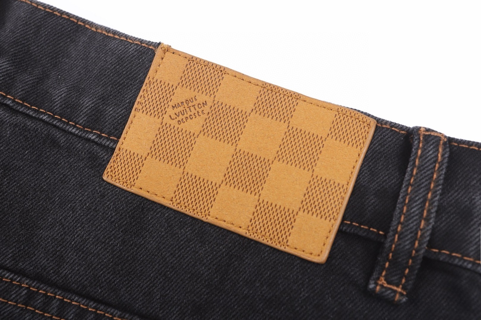 LOUIS VUITTON 路易威登 麂皮皮牌滑板牛仔裤 休闲裤 长裤 裤子 蓝色 黑色 B5