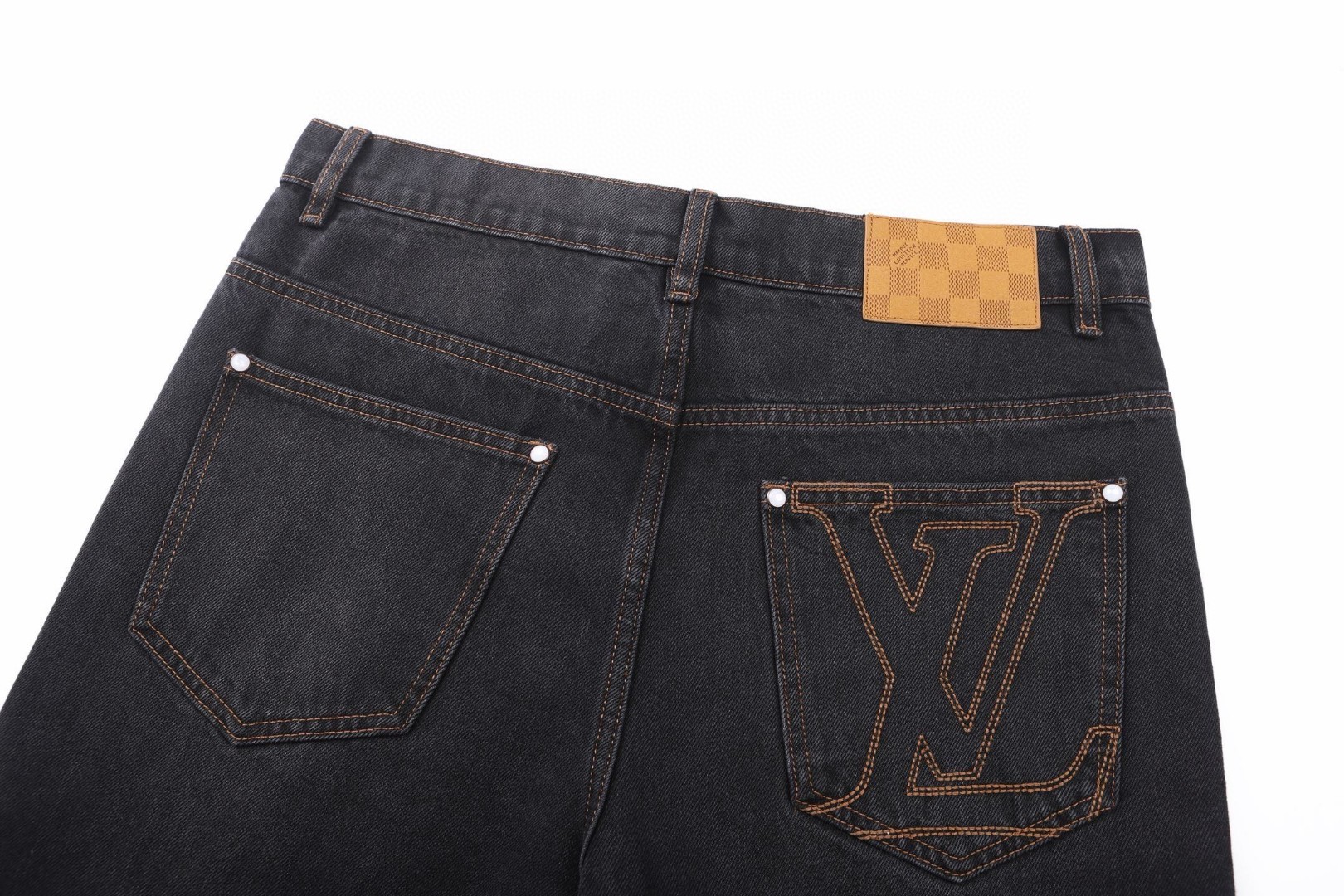 LOUIS VUITTON 路易威登 麂皮皮牌滑板牛仔裤 休闲裤 长裤 裤子 蓝色 黑色 B5
