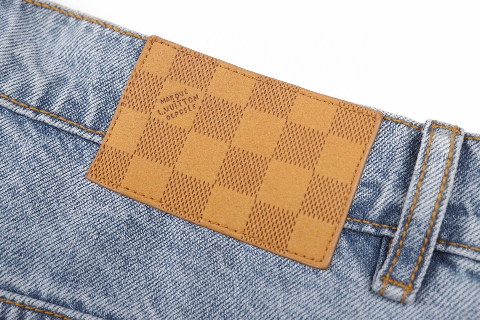 LOUIS VUITTON 路易威登 麂皮皮牌滑板牛仔裤 休闲裤 长裤 裤子 蓝色 黑色 B5