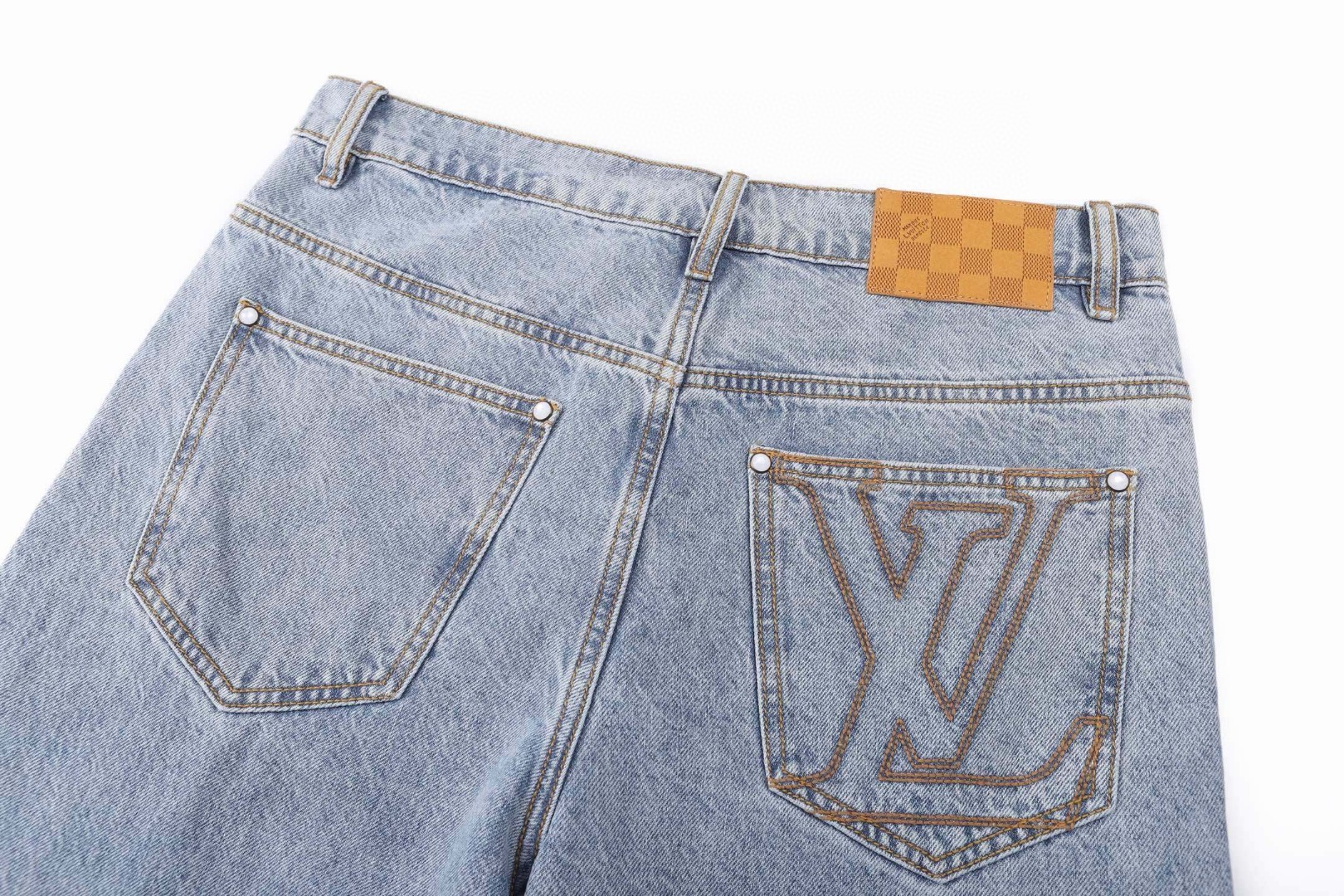 LOUIS VUITTON 路易威登 麂皮皮牌滑板牛仔裤 休闲裤 长裤 裤子 蓝色 黑色 B5