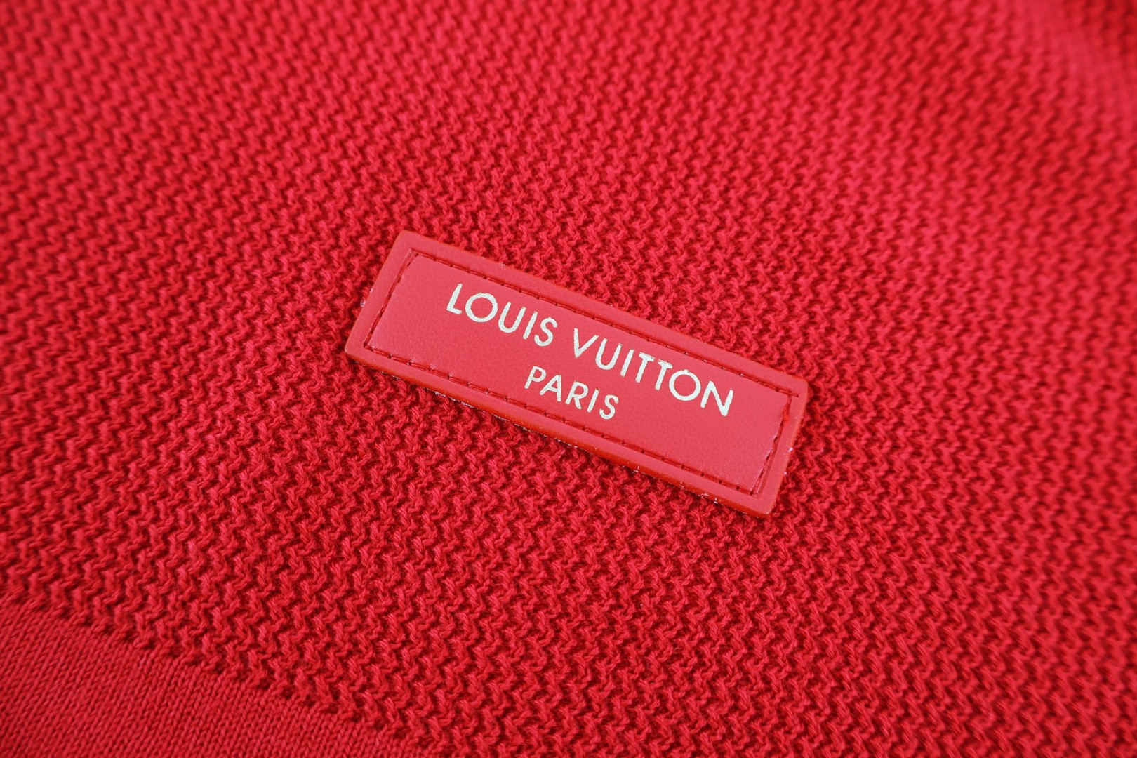 LOUIS VUITTON 路易威登 LV 皮标华夫格抽绳针织短裤 休闲裤 裤子 五分裤 红色 B0