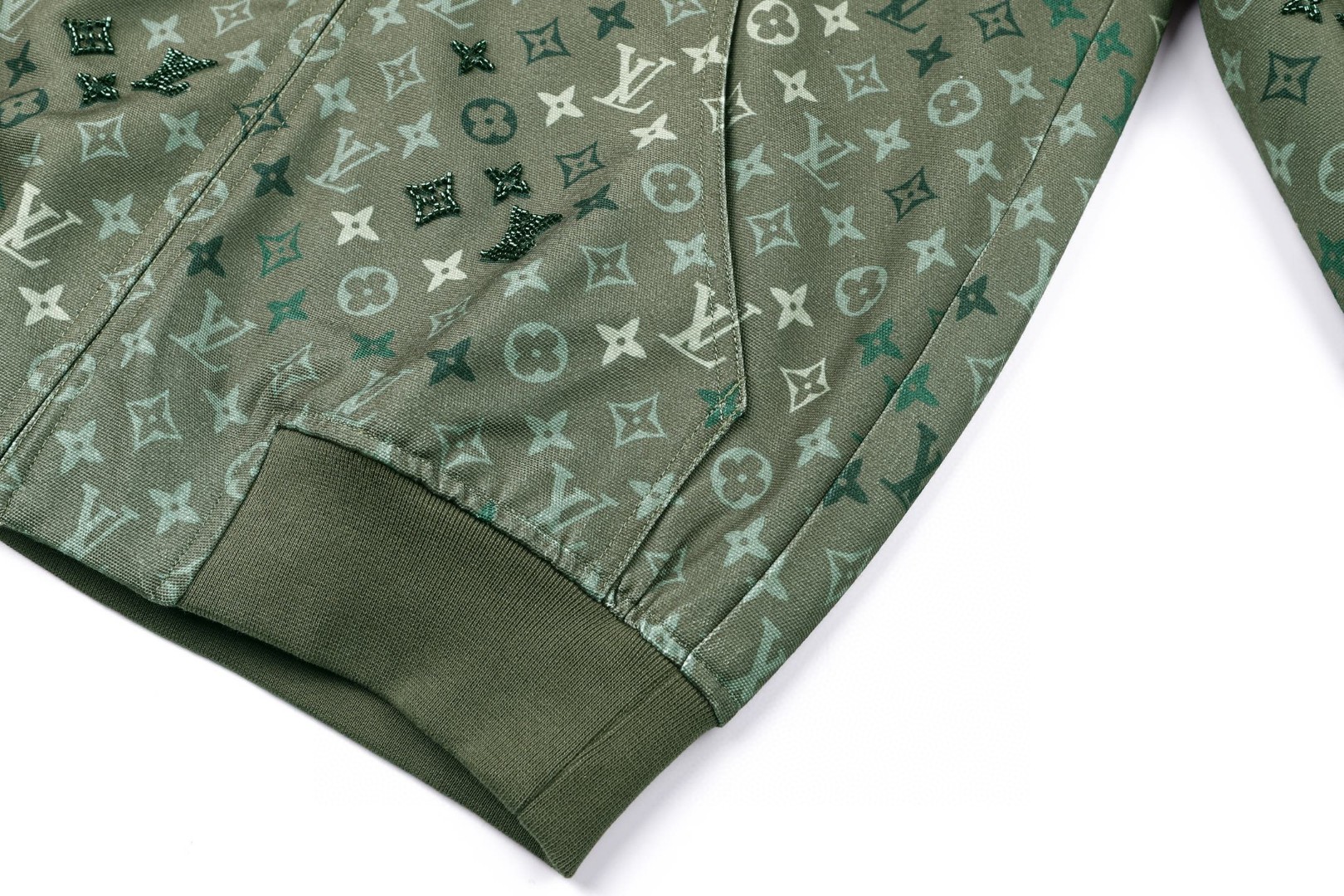 LOUIS VUITTON 路易威登 迷彩老花满印标识拉链连帽卫衣 帽衫 外套 长袖 绿色 C0 1AJBAK
