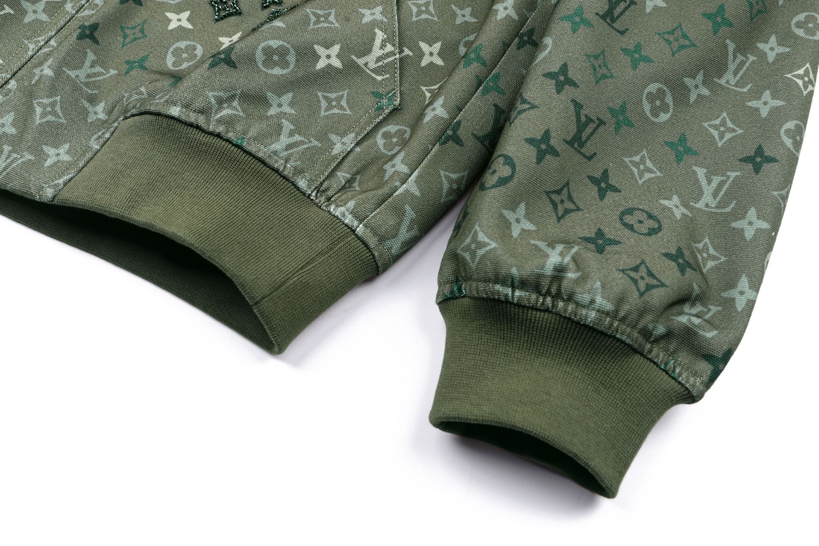 LOUIS VUITTON 路易威登 迷彩老花满印标识拉链连帽卫衣 帽衫 外套 长袖 绿色 C0 1AJBAK