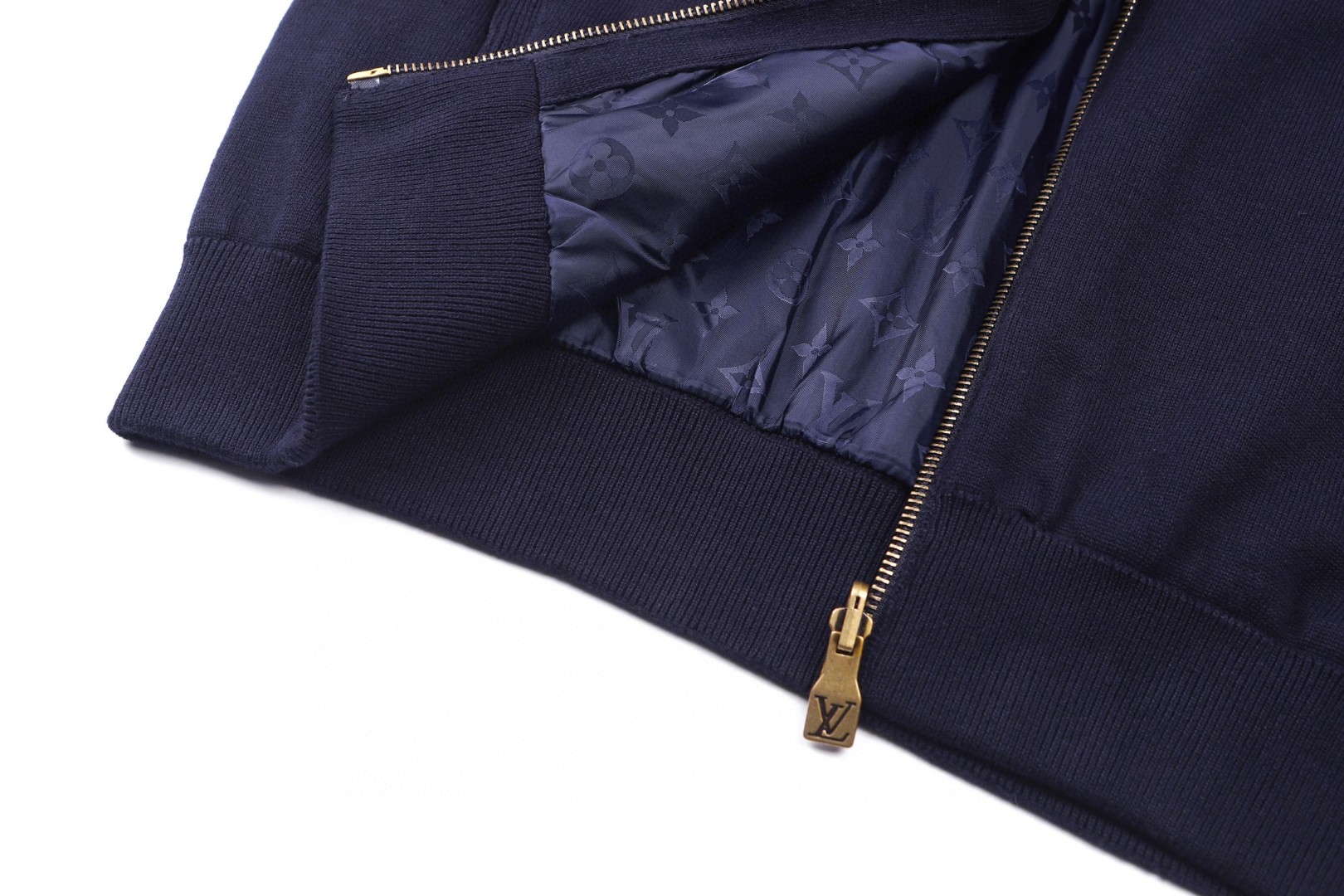 LOUIS VUITTON 路易威登 双面两穿皮标logo标识拉链运动外套 夹克 长袖 藏蓝色 C0 1AK72W