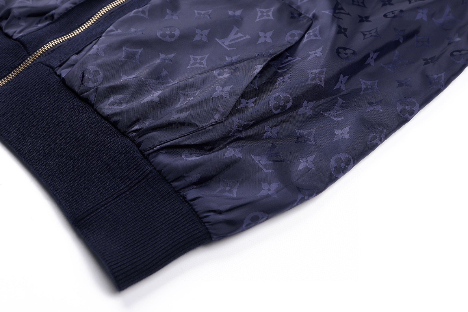 LOUIS VUITTON 路易威登 双面两穿皮标logo标识拉链运动外套 夹克 长袖 藏蓝色 C0 1AK72W