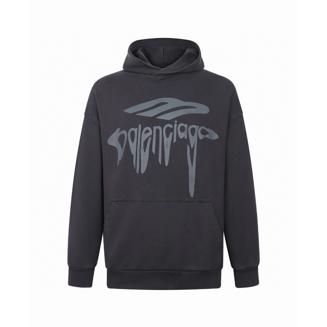 Balenciaga 巴黎世家 logo印花磨破连帽卫衣 帽衫 长袖 外套 白色 黑色 B0 803265TRVS99081