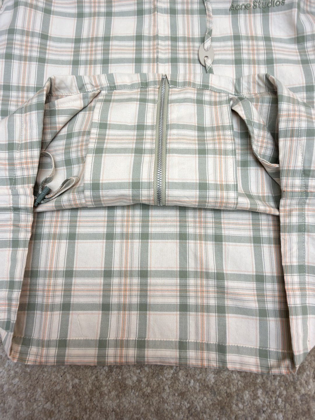 Acne Studios 刺绣格纹拉链连帽夹克 外套 长袖 女款 绿色 B5 A90716-AM2