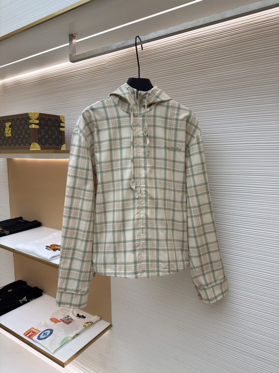 Acne Studios 刺绣格纹拉链连帽夹克 外套 长袖 女款 绿色 B5 A90716-AM2