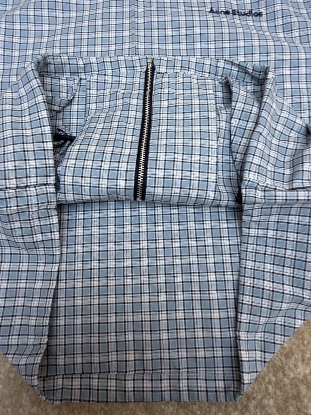 Acne Studios 刺绣格纹拉链连帽夹克 外套 长袖 女款 蓝色 B5 A90718-AF2