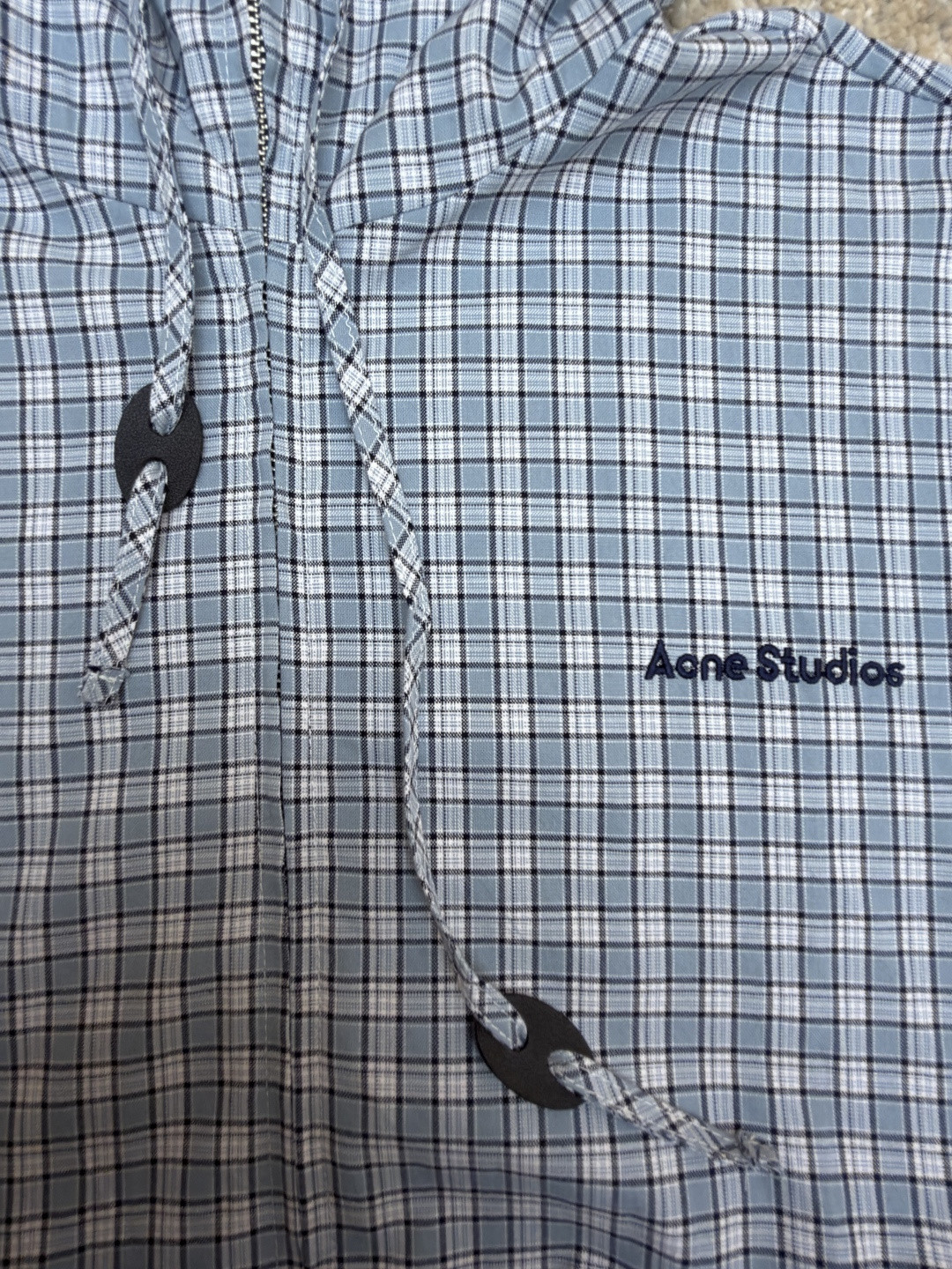 Acne Studios 刺绣格纹拉链连帽夹克 外套 长袖 女款 蓝色 B5 A90718-AF2