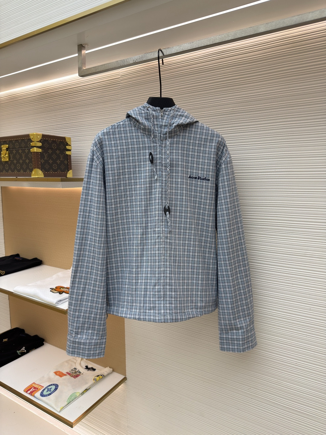 Acne Studios 刺绣格纹拉链连帽夹克 外套 长袖 女款 蓝色 B5 A90718-AF2