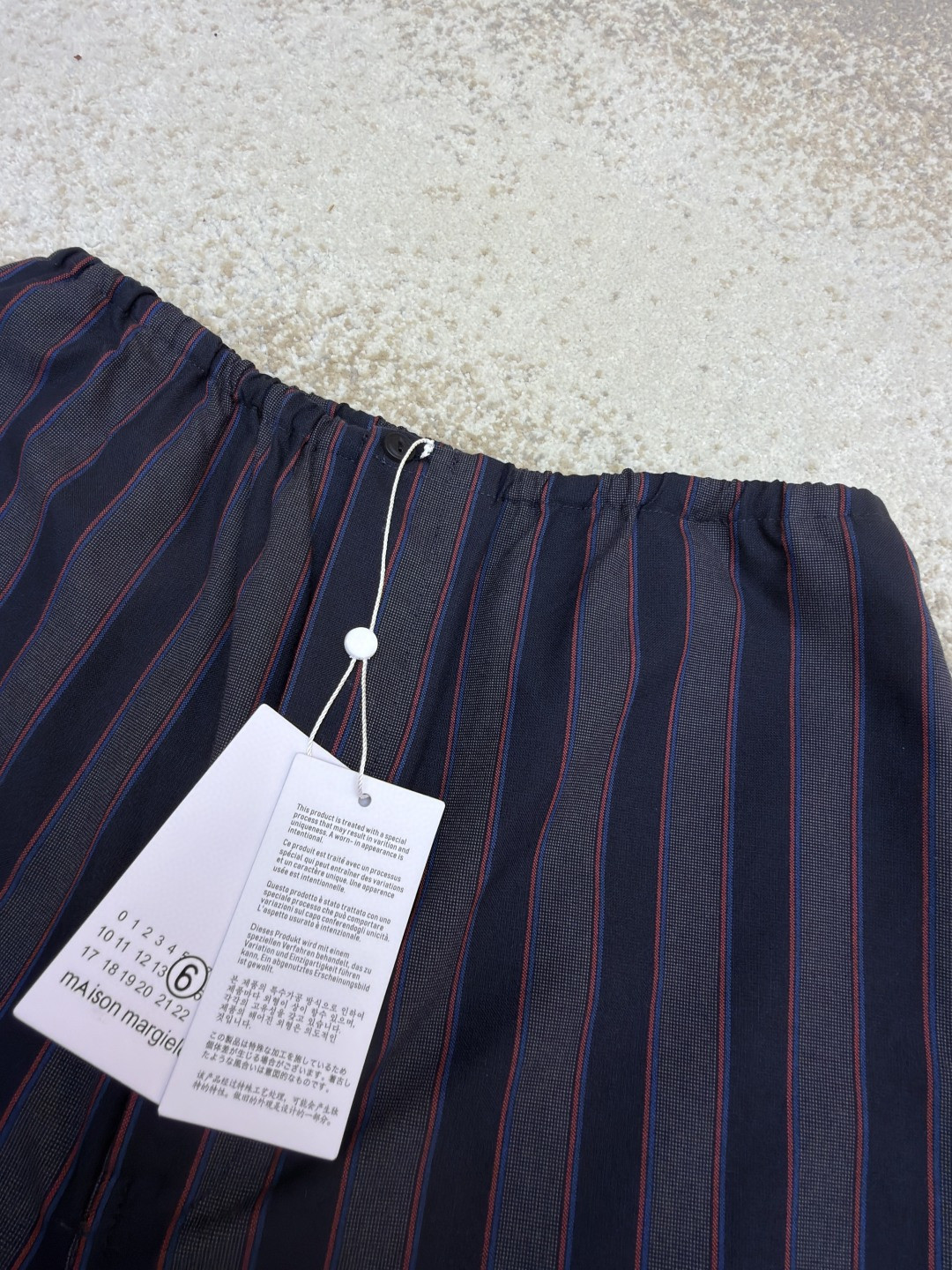 Maison Margiela 马吉拉条纹松紧腰直筒休闲裤 长裤 裤子 蓝灰色 奶杏色 B0 S50KA0713M35725