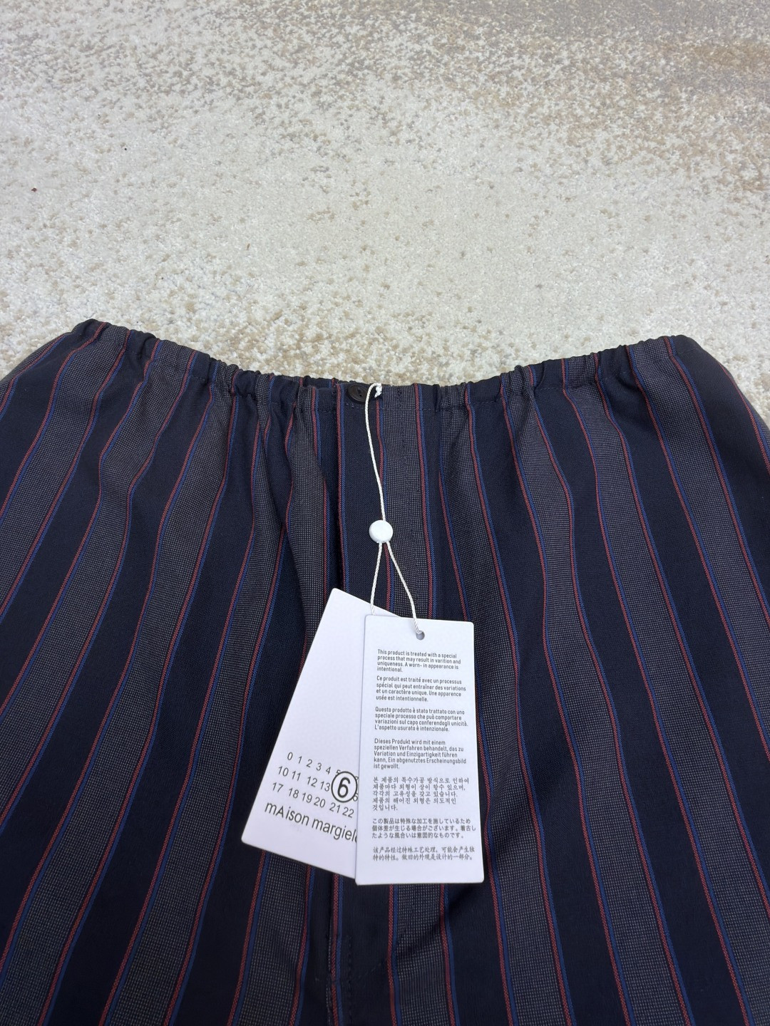Maison Margiela 马吉拉条纹松紧腰直筒休闲裤 长裤 裤子 蓝灰色 奶杏色 B0 S50KA0713M35725