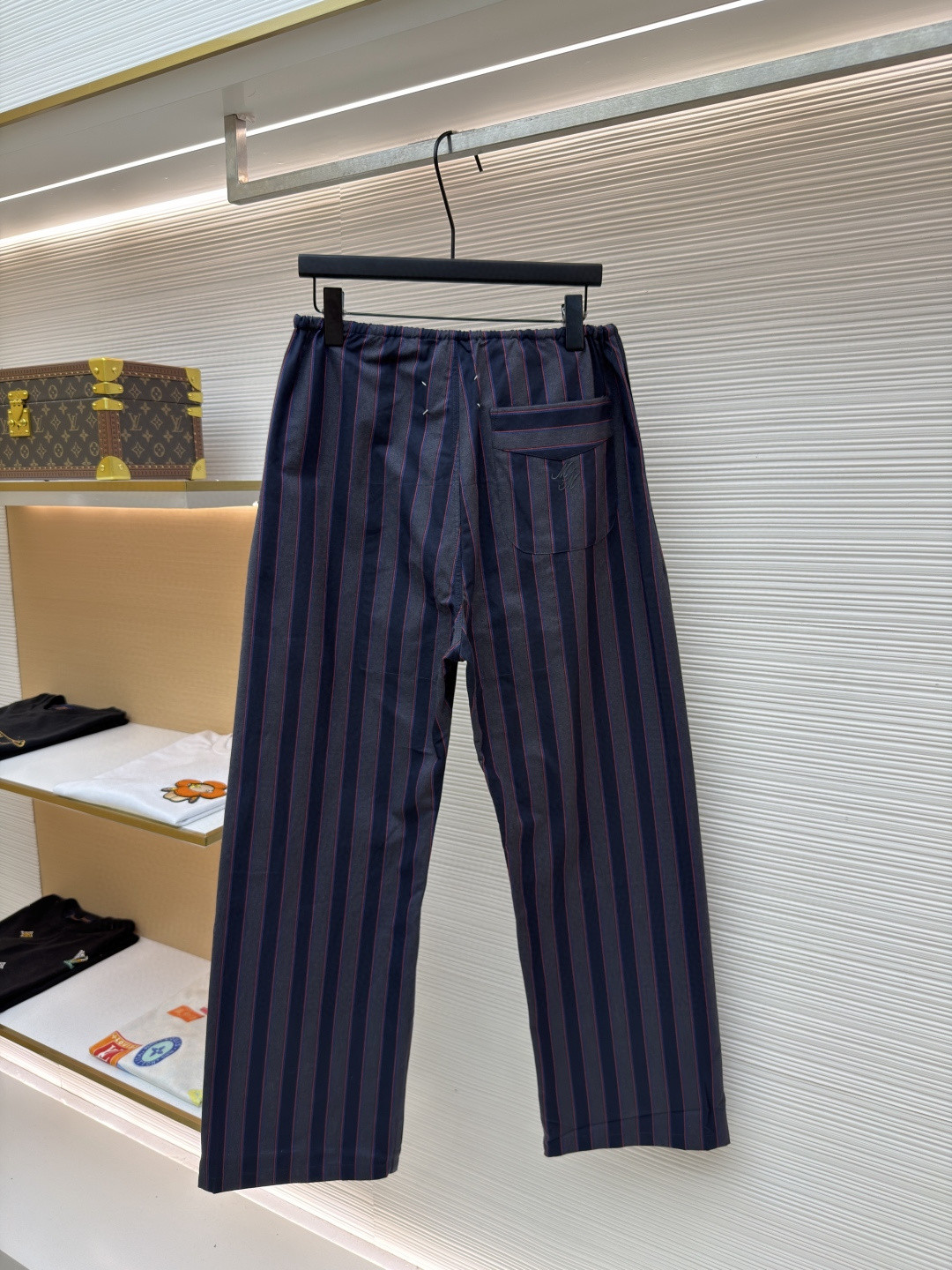 Maison Margiela 马吉拉条纹松紧腰直筒休闲裤 长裤 裤子 蓝灰色 奶杏色 B0 S50KA0713M35725