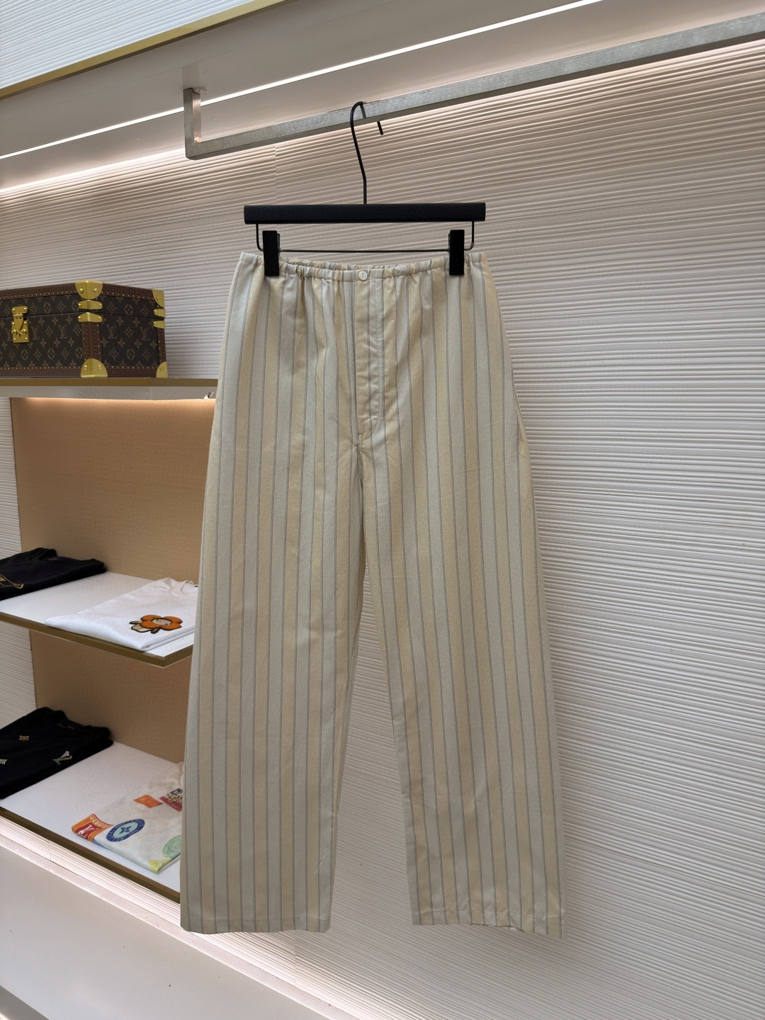 Maison Margiela 马吉拉条纹松紧腰直筒休闲裤 长裤 裤子 蓝灰色 奶杏色 B0 S50KA0713M35725